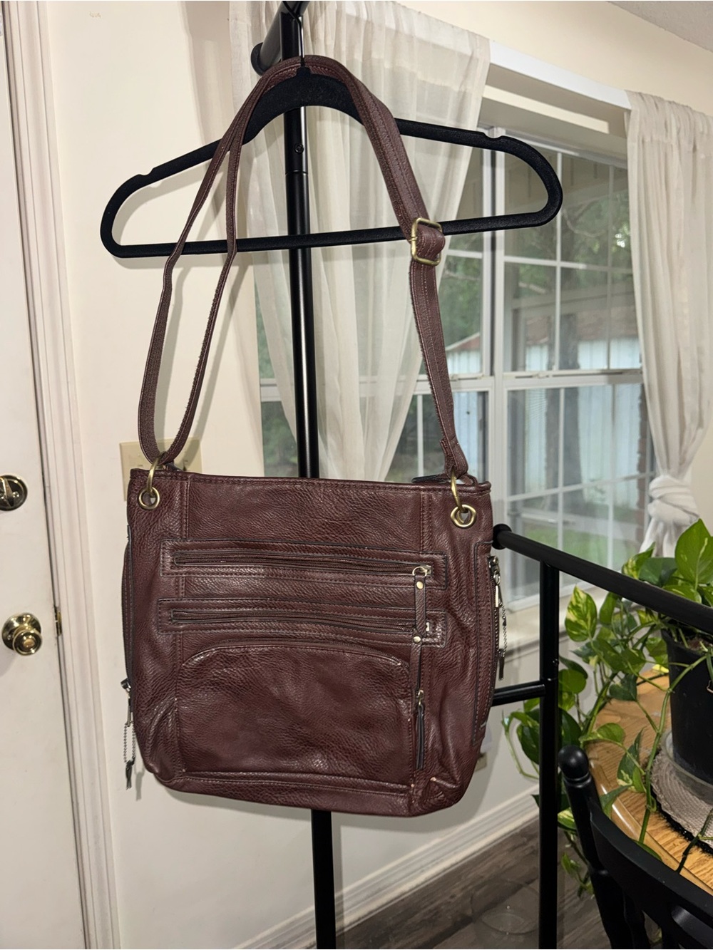 Browning Dark Brown Leather Crossbody Bag with Multiple Zips